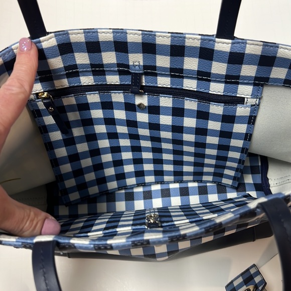 Kate Spade blue and white gingham tote and wallet. - Picture 8 of 9
